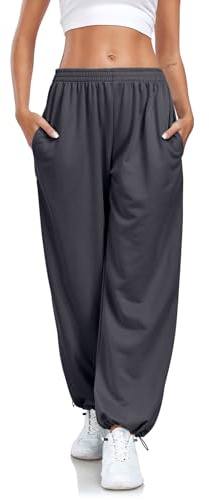 Enwokran Pantalones Mujer Deportivos de Pierna Ancha de Verano Cargo Pantalón Largo Trabajo Pant Cintura Alta Pierna Ancha Baggy con Bolsillos (Gris Oscuro, L)