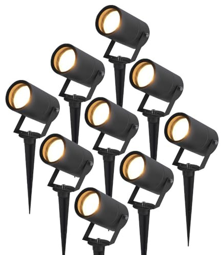 HOFTRONIC - 9er Set Spikey LED Gartenstrahler Aluminium - IP65 Wasserdicht - GU10 Fassung - Dimmbar - Erdspießstrahler Schwarz (RAL9004)