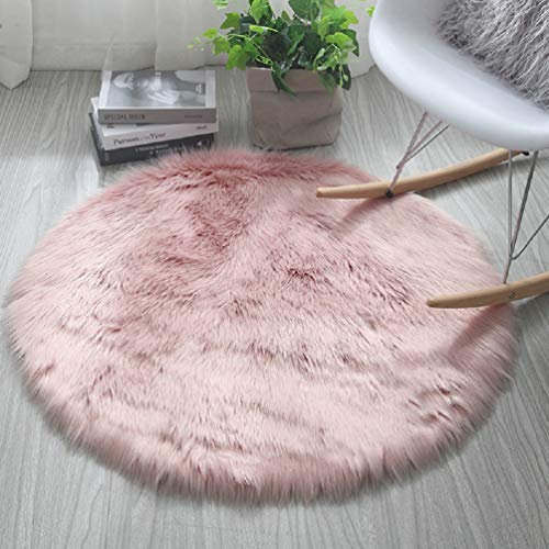 HARESLE Runder Kunstfell Teppich, Super Flauschiger und Weicher Kleiner Teppiche, Teppich Rund für Schlafzimmer, Wohnzimmer, Kinderzimmer, Lounge (Rosa,50cm/20 Zoll)