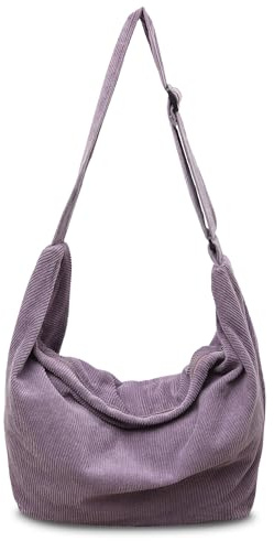 Boziee Unisex Cord Tasche Umhängetasche Schultertasche groß Damen Shopper Tasche Trapez Fashion Stofftasche Tote Bag für Alltag/Büro/Schule/Reisen (Lila)