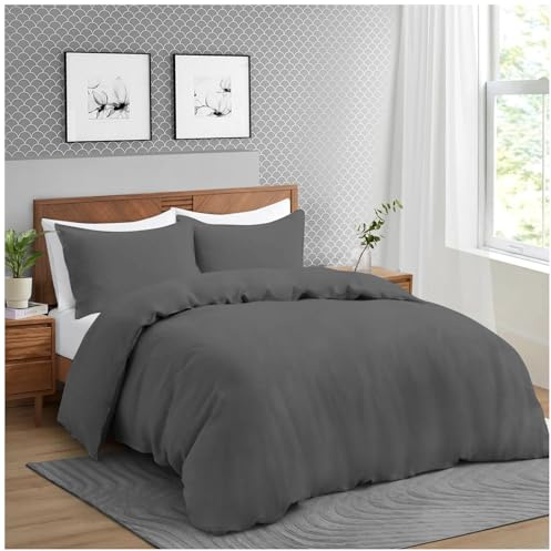 GC GAVENO CAVAILIA Microfiber Duvet Covers Double (200x200 cm) - Breathable Comforter Cover & Pillow cases - Super Soft Anti Allergic Bedding Quilt Cover - Charcoal