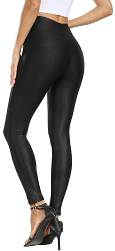 Legging Femme Simili Cuir Pantalon de Slim Taille Haute Leggings Sexy en Tissu Léger Elastique Opaque Pantalon Yoga Legging de Sport Noir