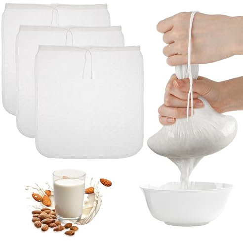 Ymapinc 3 PCS Nut Milk Bag, 13.78x13.78inch Extra Large Reusable Nut Bag Strainer for Straining Almond Soy Milk Greek Yogurt Professional for Cold Brew Coffee Tea Beer Fine Nylon Mesh