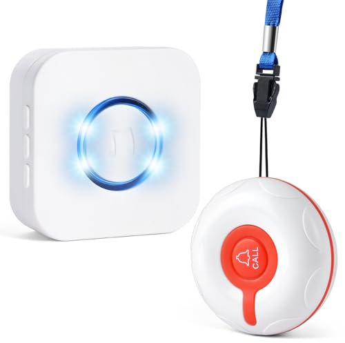 Ainiv Emergenza per Anziani Pulsante, Ricevitore Portatile, Allarme Sicurezza Cercapersone, Sistema Assistenza per Anziani, A Batteria, 1 Ricevitore + 1 Trasmettitore