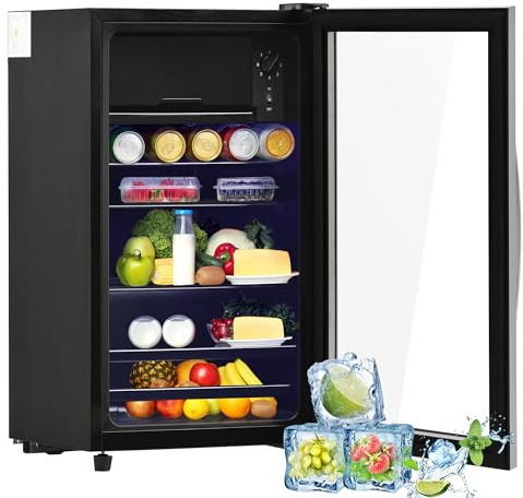 Merax Frigorifero per bevande, 76 l, mini frigorifero con congelatore da 6 l, piccolo con 2 ripiani, mini frigo, silenzioso, per ufficio, campeggio, attività all'aperto, colore nero