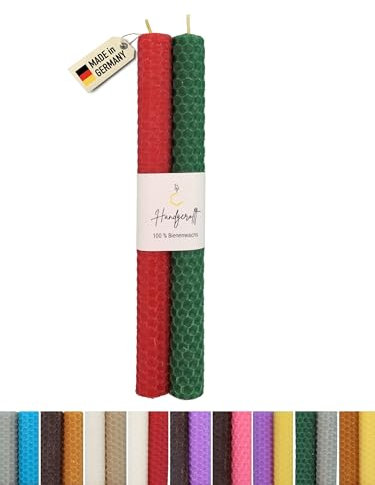 Wachsmann Velas de cera de abejas enrolladas a mano, 100% cera de abejas, juego de 2 unidades en muchos colores, fabricado en Alemania