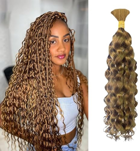Vattenvågigt bulkhår för flätning 1 bunt 100 % obearbetat brasilianskt jungfruhår boho flätor, människohår för flätning utan väft, karamell honungsblond 50 g 24 tum