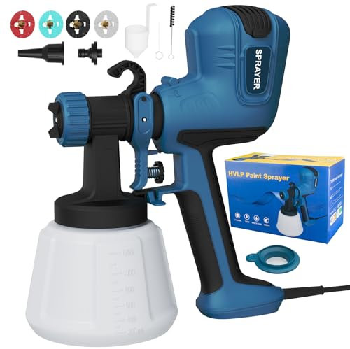 Pulverizador de pintura HVLP de 700 W, potente pulverizador eléctrico de pintura para valla con 4 boquillas, 3 patrones de pulverización, limpieza y soplado de juntas, tanque grande de 1200 ml, fácil