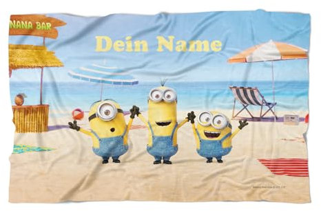 PICANOVA Minions Handtuch mit Name 90x50 cm – Strandtuch für Kinder von 2–10 Jahren – Badetuch mit individuell bedrucktem Text – Geschenk für Fans von Ich – Einfach unverbesserlich – Beach Day