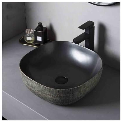 asdchZen Lavabo De Baño De Cerámica con Accesorios, para Exteriores E Interiores, sobre Encimera, para Patio Y Tocador.