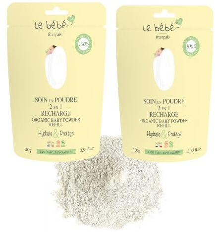 Soin en poudre 2 en 1 pour corps et Bain 100% végétal et naturel, Poudre de Bain adoucissante, Protège et Apaise.