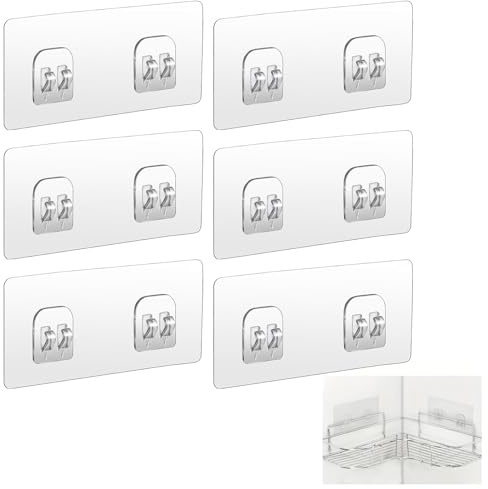 YNR Lot de 6 crochets de douche autocollants transparents, crochets adhésifs de rechange pour étagère de douche, autocollants muraux imperméables pour salle de bain, étagère de cuisine, accessoires