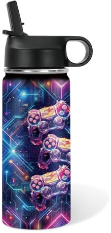 Game Gifts for Boy Girls - 16oz Kids Water Bottle with Straw, I'm A Gamer Stainless Steel Water Bottles Insulated, BPA-free, Leak-proof, Gamer Tumbler for School, Travel - Game Lovers Gift Cup(1pc)