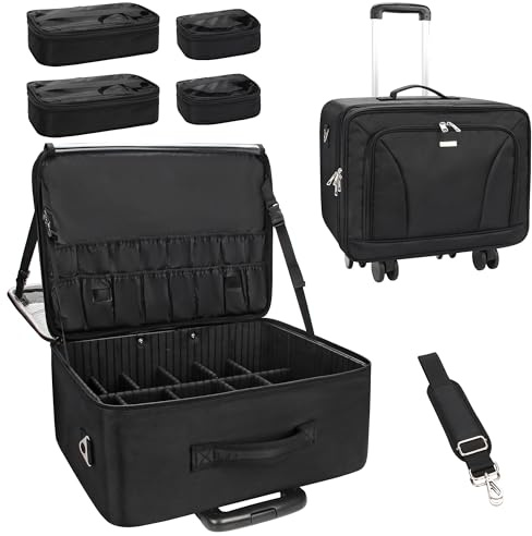 Trolley professionale da 45 cm con ruote, organizer per cosmetici extra large, per artisti/saloni, carrello da parrucchiere, beauty case con divisori regolabili, trolley da viaggio