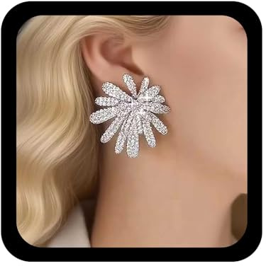 Cybche Boho Strass Fiore Orecchini Argento Cz Fiore Orecchino Grande Cristallo Floreale Orecchini Fuochi D'artificio Orecchino Scintillante Gioielli Da Sposa Per Le Donne