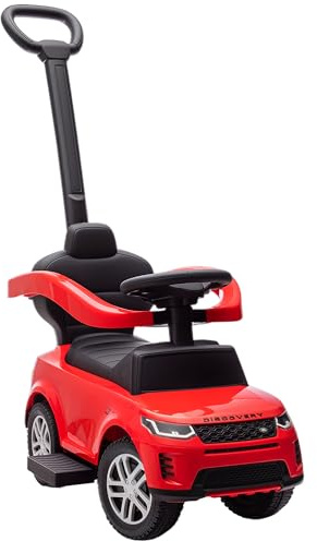 AIYAPLAY Coche Correpasillos 2 en 1 para Niños de 18-36 Meses Land Rover Discovery, Correpasillos con Espacio de Almacenaje, Bocina, Volante, Mango de Empuje y Barandilla Extraíbles, Rojo