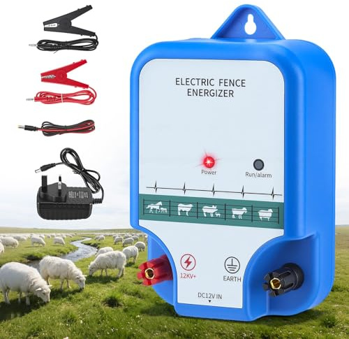 3KM Pastor Eléctrico, Cerca Eléctrica para Animales, 12V con Pantalla LED Digital, 2J Granjas Energizador de Cercados, Cerca Eléctrica, para Ovejas, Caballos, Ganado, Aves & Pastor, Granja