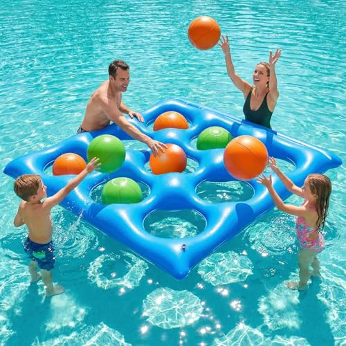 Luxfero Set Giochi Acquatici Tic-Tac-Toe,Galleggiante Piscina Gonfiabile con 10 Palline, Giocattolo Gonfiabile da Piscina Tic Tac Toe per 2-10 Giocatori, Gioco Acquatico da Piscine per Feste