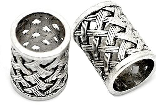Jaywool Vintage Antique Bronze Hair Braid Beard Dreadlock Beads Rings Tube Viking Rune Charm Pendant for DIY Necklace Jewelry