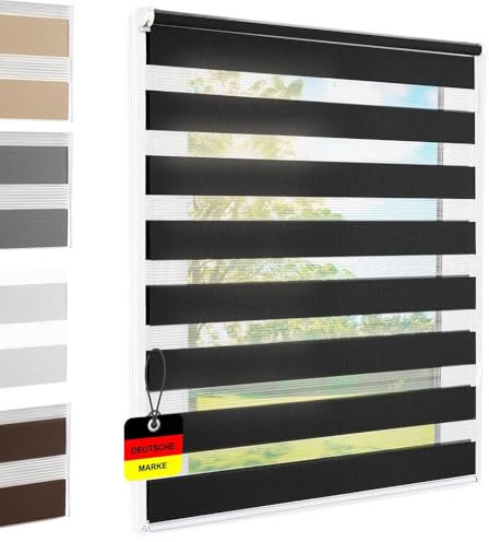 Doppelrollo Klemmfix ohne Bohren Schwarz 50x140 cm [Stoffbreite 46cm] Duo Rollo Fensterrollo für Fenster/Türen Gardine Klemmrollo Seitenzugrollo Sichtschutz Sonnenschutzrollo Zebrarollo