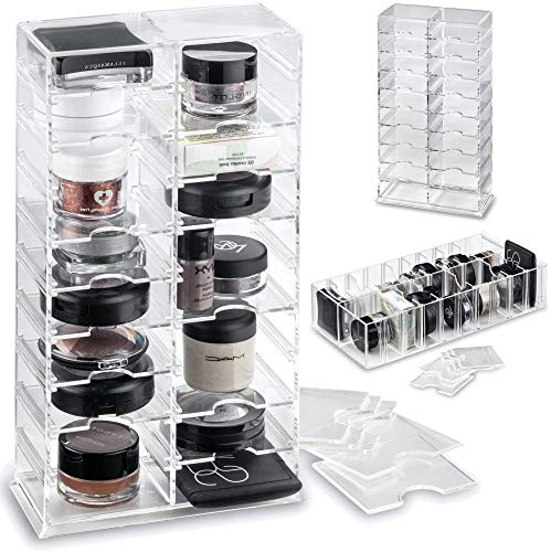 byAlegory Acrylic Universal Makeup Organizer Tower w/Removable Dividers Can Stand or Lay Flat on Vanity Desk or in Drawer | 20 Space Cosmetic Storage Container - Clear