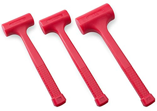 3-Piece Premium Dead Blow Hammer and Unicast Mallet Set - Include 16-oz (1 lb), 32-oz (2 lb) and 48-oz (3 lb), Neon Red Color | Rebound and Spark Resistant Hammers, Non-Marring and Non-Sparking Design