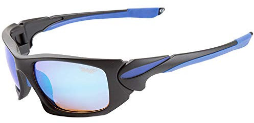 Fladen Polarisationsbrille Ocean, Moderne Sonnenbrille, UV400 Schutz, blau-orange, Kratzfeste Gläser, schwarzes-blaues Gestell