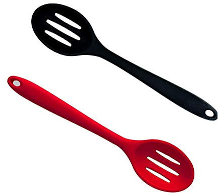 Kitchen Slotted Spoon, 2 Pcs Silicone Slotted Spoon Heat Resistant, Non Scratch Cooking Spoons Set for Stirring, Scooping and Mixing