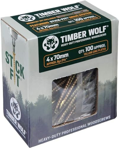 Timber Wolf TW40070 Woodscrews - 4.0 x 70mm - Box of 100, Zinc & Yellow (Gold)