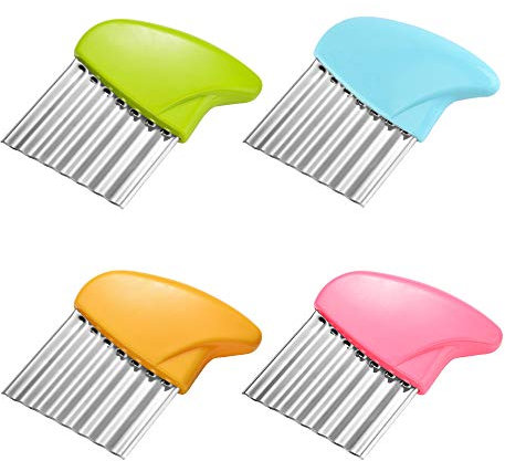 4 Pièces Couteau de Tranches de Pomme de Terre en Acier Inoxydable, Couteau Lame Ondulée, pour Cuisine Frites Outil, Fruits, Légumes, Carottes