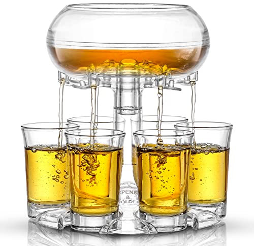 JoyJolt 6 Shot Glass Dispenser and Glass Set. 32oz Liquor Dispenser for Home Bar Accessories, Parties