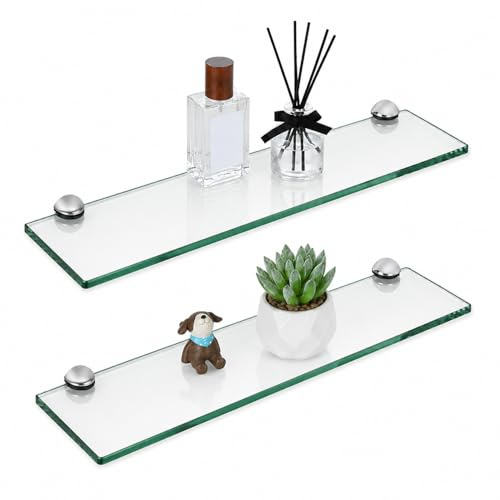 Randaco 2X Glasablage Glasregal, Glas Glasablage Klarglas mit Wandhalterung&8mm ESG Sicherheitsglas und Halterung, perfekt geeignet als Duschregal/Badablage für Bad, Küchen,Balkon (60x10x0.8 cm)