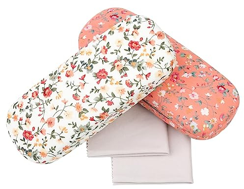 GOTRUST 2 Pack Sunglasses Case, Retro Flower Spectacle Cases, Portable Fabrics Glasses Cases, Cute Floral Pattern Clamshell Sunglasses Cases with 2 Cleaning Cloth for Women Girls Students
