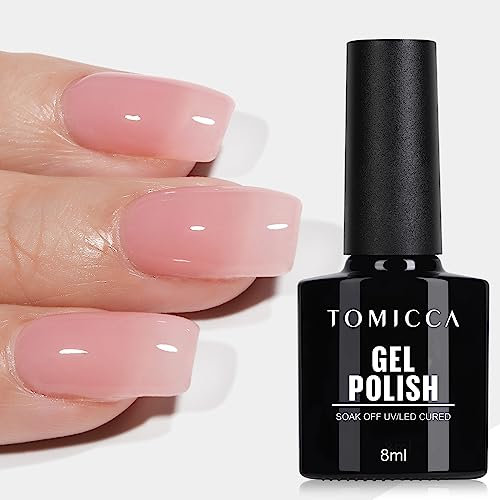 TOMICCA English Rose Jelly Gel Polish - Sheer Pink Translucent Nail Polish for Salon to Home | Soak Off UV/LED Gel, Buildable Sheer Nude Manicure 8ml