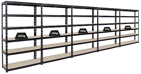 PROREGAL Mega Deal 5X Étagère Charge Lourde Giant Tiger | HxLxP 200x120x40cm | 265 kg par Niveau | Noir | 6 Niveaux | Étagère Robuste de Garage, Atelier, Cave, sous-Sol, Stockage, Rangement