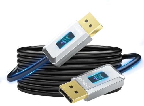 GeoHN.G DisplayPort 2.1 till fiberoptisk kabel 15 m, AOC DP 2.1 40Gbit/s-kabel [16K@30Hz, 8K@60Hz, 4K@240Hz], stöder UHBR10/HDR/HDCP, FreeSync G-Sync för 4090 spelmonitor grafikkort