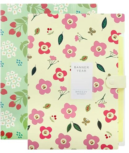Hwtcjx 2 Pièces Trieur A4, Range Document Bureau, Trieur Document avec 5 Compartiments, Extensible Pochettes pour Documents,Organiseur Documents Dossiers de Fichiers Accordéon Organiseur (Jaune, Vert)