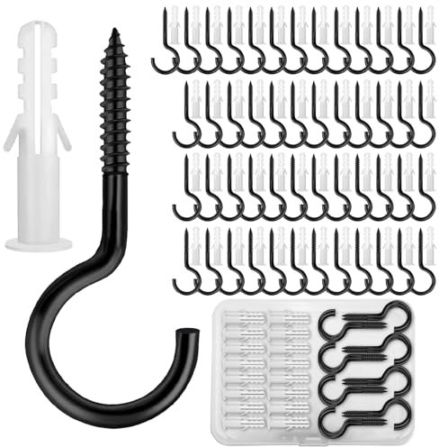 PXBSNB 50 PCS Stainless Steel Cup Hooks, Screw-in Hooks, 304 Stainless Steel Eye Bolts with 50PCS Expansion Tubes, Heavy Duty Screw Hook for Wood Wall Garden Chandeliers Outdoors (M3*40MM)