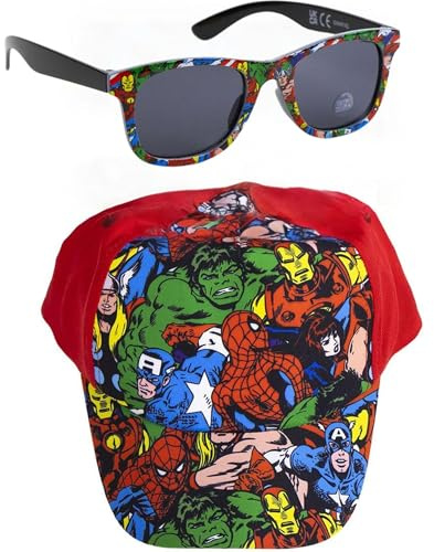 Gorra y Gafas de Sol Marvel Set Infantil Original para Niñ@s Unisex - Gorra y Gafas Avengers Accesorios Verano Gafas Protección UV y Gorra Ajustable
