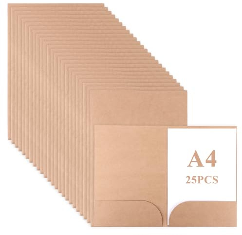 CYEER 25 stycken presentationsmapp A4 kraftpapper, dokumentmappar av 350 g/m² kraftkartong, bruna erbjudandemappar med fickor för affärer, skola, seminarier och projektdokument