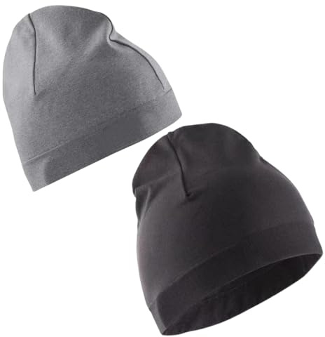 AUCANNIO Skull Cap Winter Beanie Running Hat Stylish Comfortable Skull Caps for Men Women Thermal Breathable Sport Cap for Running Cycling Outdoor Activities (Grey and Black)