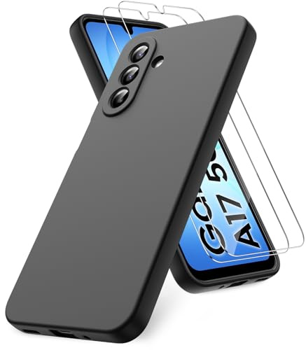 Vansdon Funda Compatible con Samsung Galaxy A17 4G/5G, 2 Unidades Protector Pantalla Cristal Templado, Silicona Líquida Gel Ultra Suave Funda- Negro