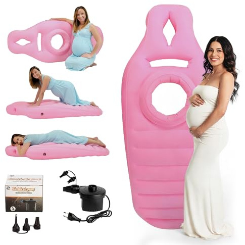 TECKZOON Cuscino Gonfiabile per la Gravidanza, Tappetino da Yoga per Donne Incinte con Foro, Supporto per Il Pancione con Pompa Elettrica, Supporto Ottimale Durante Il Sonno