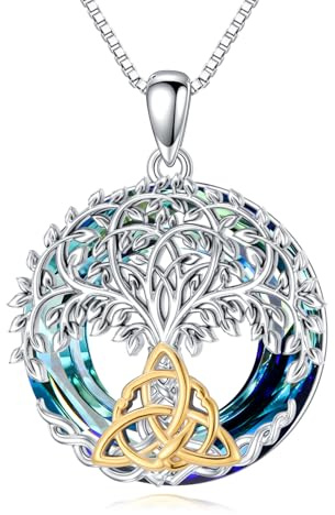 PROESS Livets träd halsband 925 sterlingsilver kristall keltisk knut livets träd smycken keltisk trefaldighet gåvor för kvinnor och män