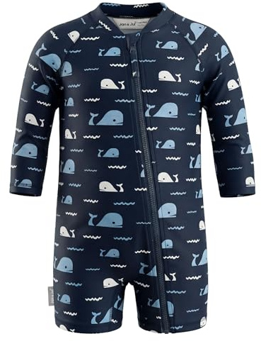 Jan & Jul Rashguard monoblocco per bambini con protezione UV per ragazzi e ragazze, Storie di balena navale, 6-12 Mesi