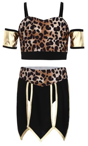 iiniim Flicka eldstensklänning stenålder outfit leopardtryck crop top med kjol grottmansk kostym halloween karneval karneval