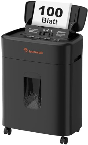 Bonsaii Destructora de Papel con Corte Micro-Particular P4, alimentación automática hasta 100 Hojas, antiatasco, 30 min Continuo, depósito de 16L – para Oficina y hogar, C231-D