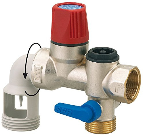 Groupe de Sécurité coudé 7 bar siège inox - Avec raccordement eau froide et chauffe-eau filetage 20/27 - siège inox