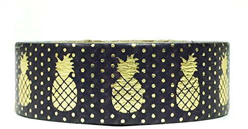Wrapables Colorful Washi Masking Tape, Golden Pinapple Black