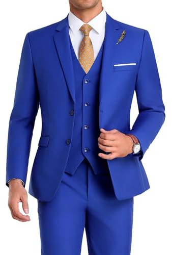 High-End Suits 3-teiliges Herren-Anzug-Set, schmale Passform, für Trauzeugen/Abschlussball, Anzug für Herren, Zwei Knöpfe, Business-Anzug, Jacke, Weste, Hose und Krawatte, Königsblau, XL